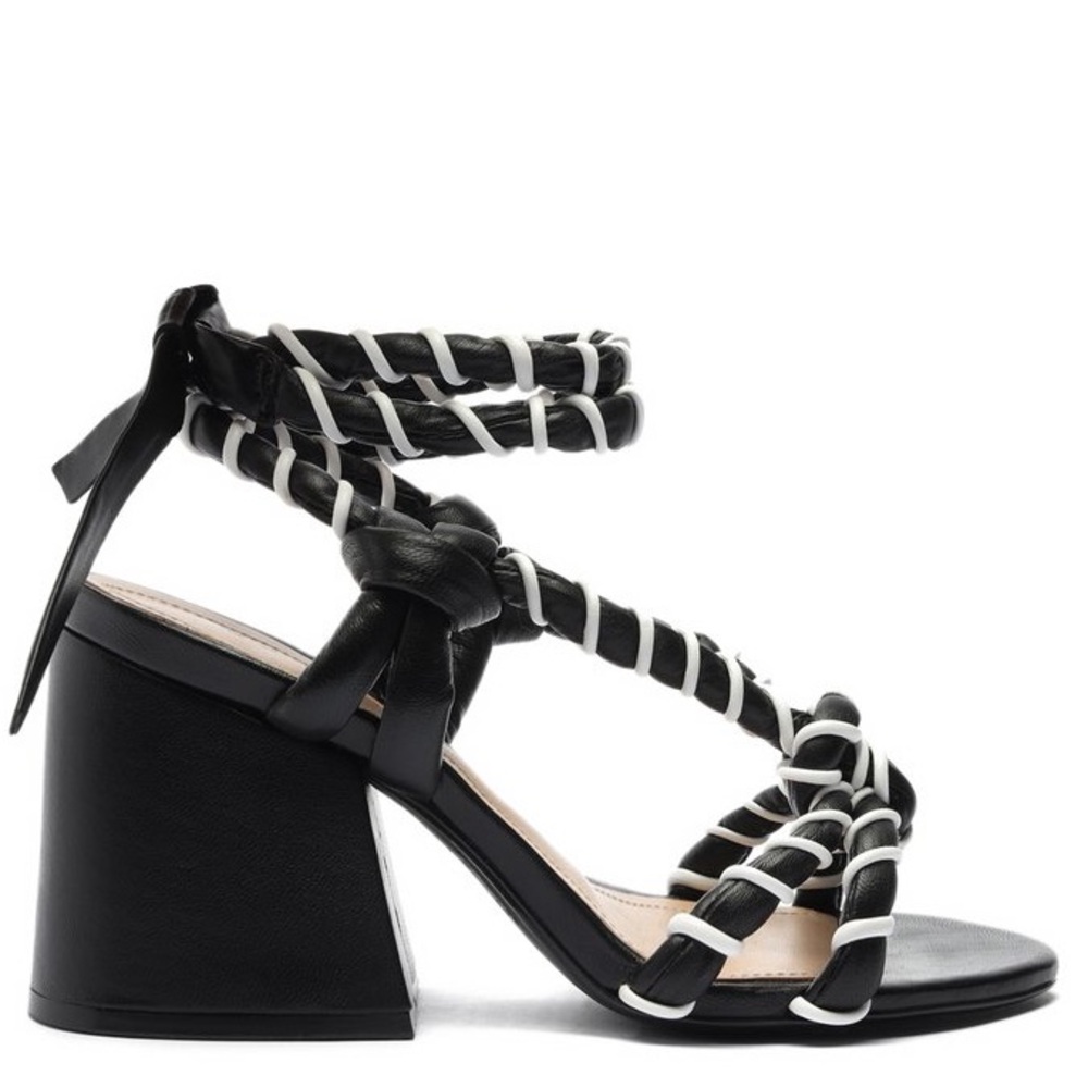 Black and White Strappy Women's Lace-Up Block Sandal